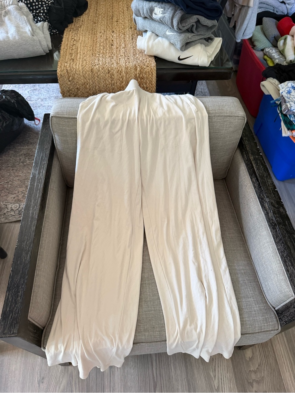 American Eagle Outfitters Cream Wide-Leg Lounge Pants
